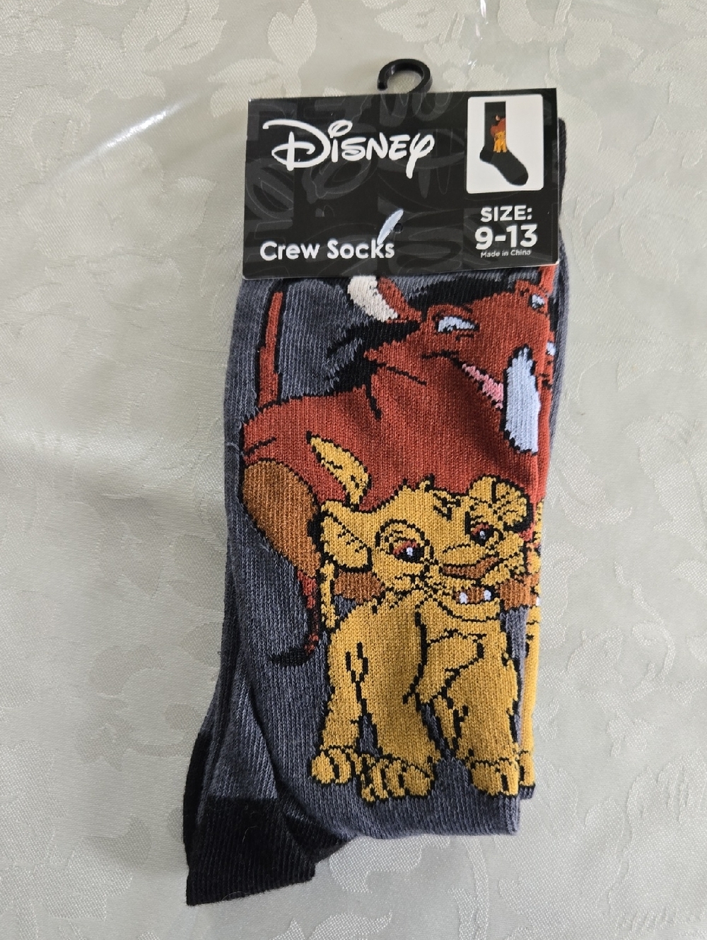 Disney The Lion King Crew Socks - Gray And Black With Simba Timon and Pumbaa